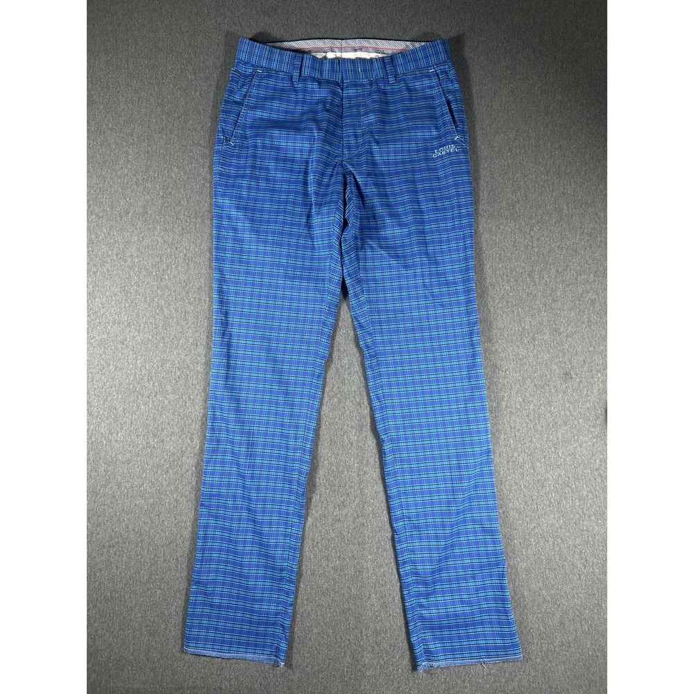 Louis Castel Blue Plaid Golf Trousers Pants with Embroidered Logo Sz 80